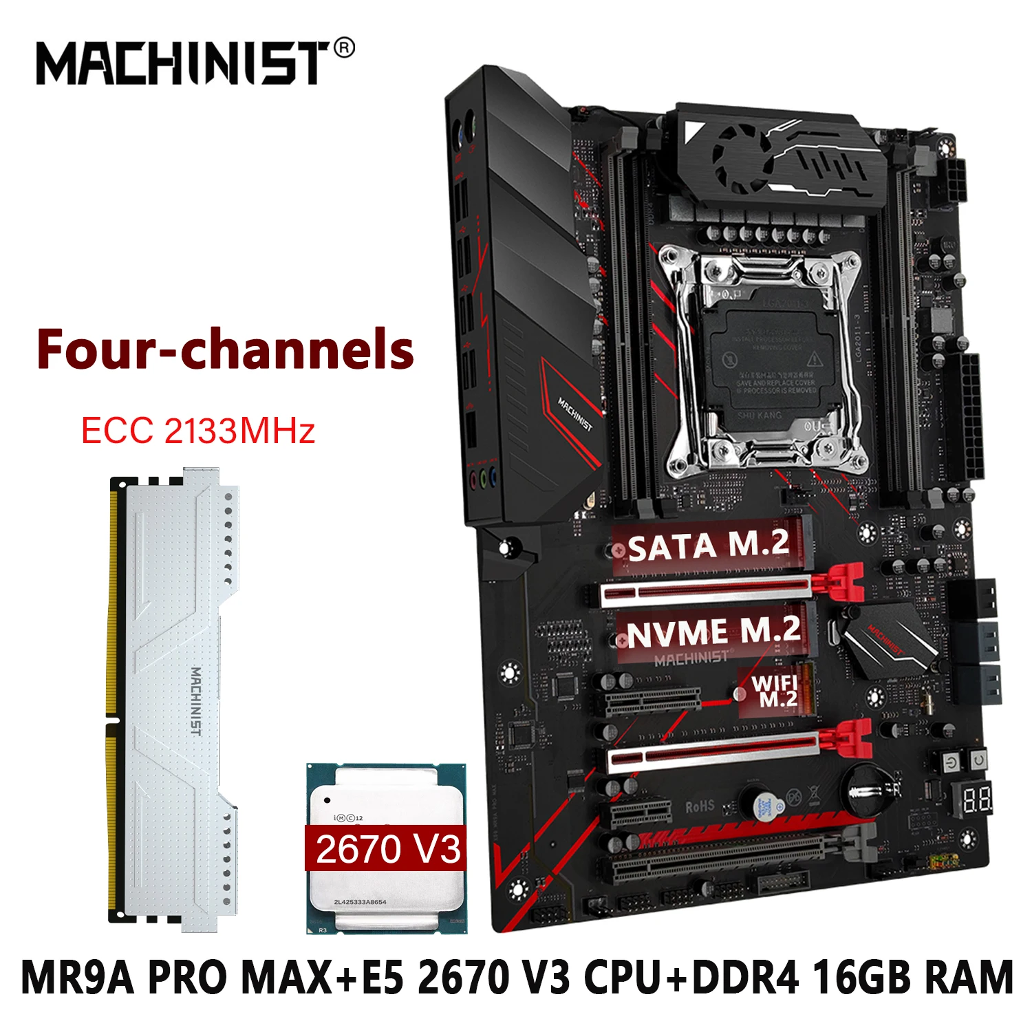 MACHINIST X99 Kit Материнская плата Xeon LGA 2011-3 Комплект CPU E5 2670 V3 Процессор ECC DDR4 16 ГБ оперативной памяти SSD NVME M.2 ATX MR9A PROMAX