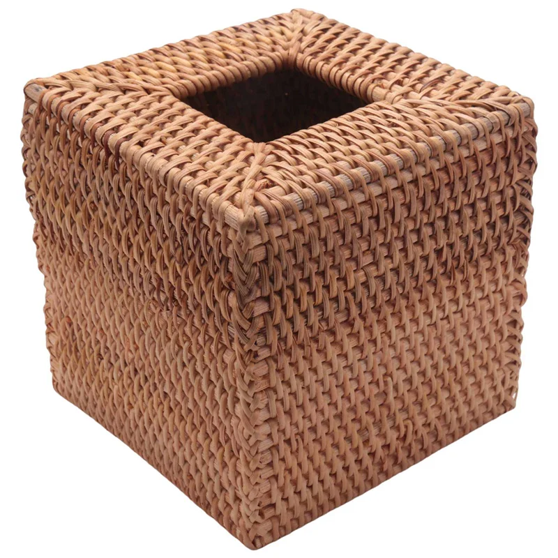 Квадратная крышка коробки для салфеток из ротанга, плетеный держатель для салфеток ручной работы, 5,7 x 5,7 x 5,7 дюйма, цвет дерева