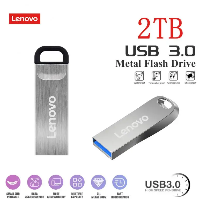 Lenovo 2 ТБ USB Флэш-накопители Металлическая Ручка-накопитель 128 ГБ Высокоскоростной USB Флэш-накопитель 1 ТБ 512 ГБ 256 ГБ Портативная USB-Память Водонепроницаемый