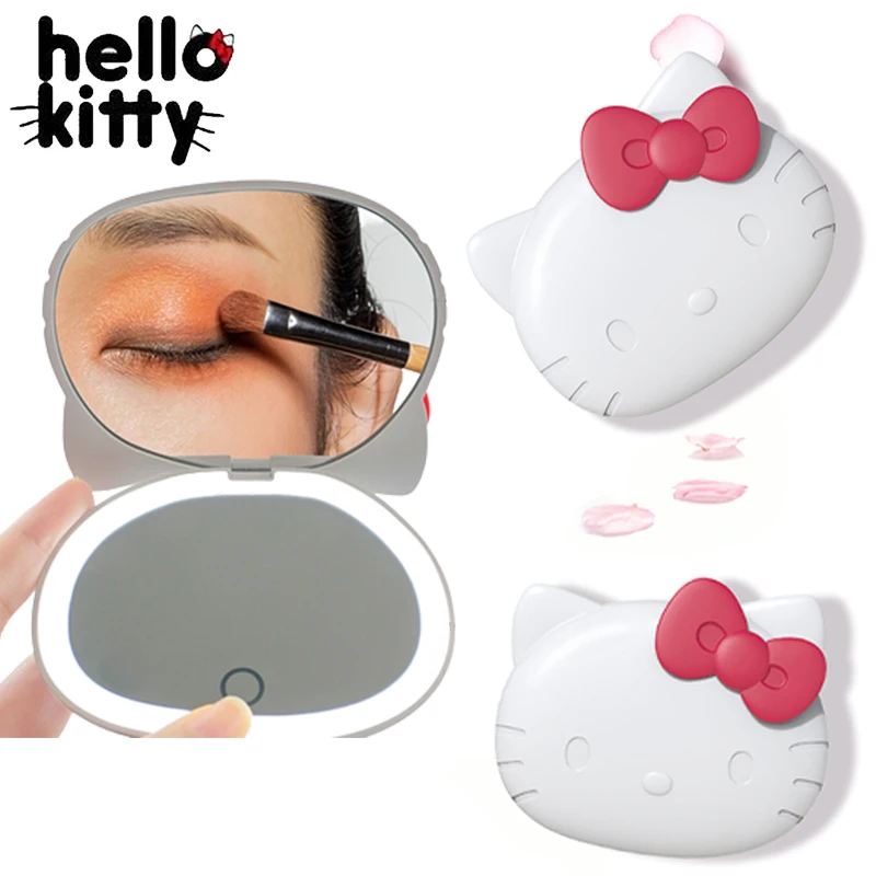 Зеркало для макияжа Hello Kitty, Аниме, 2x Увеличительных зеркала, Портативное туалетное зеркало с сенсорным экраном со светодиодной подсветкой, Женское Милое косметическое зеркало
