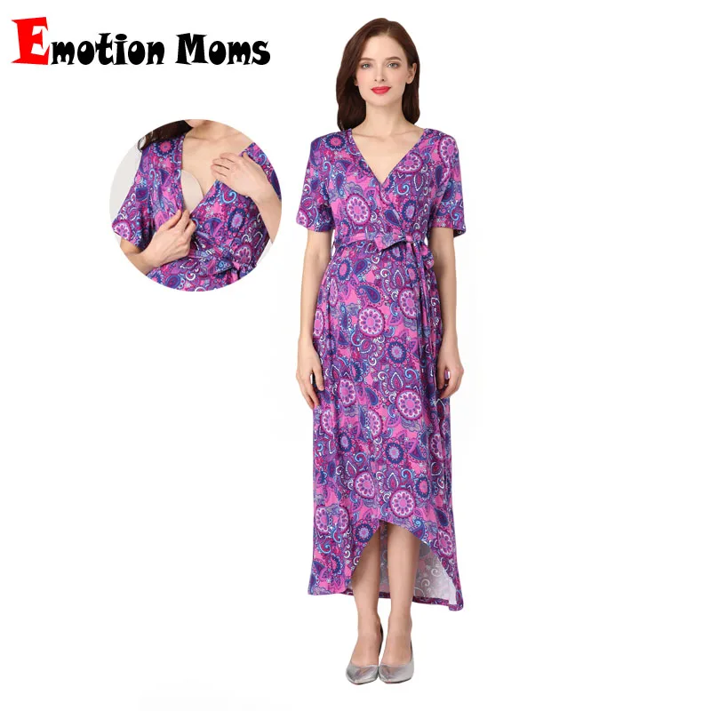 Женская накидка Emotion Moms с высоким и низким стихарем с поясом на талии, платье для беременных, регулируемое платье с V-образным вырезом, одежда для грудного вскармливания