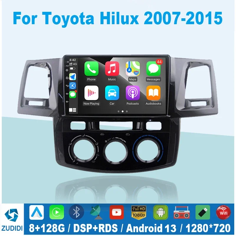 Автомагнитола 2Din Android 13 для Toyota Fortuner Hilux MT 2007 2008 2012 2014 2015 Мультимедийный видеоплеер GPS Навигация DSP