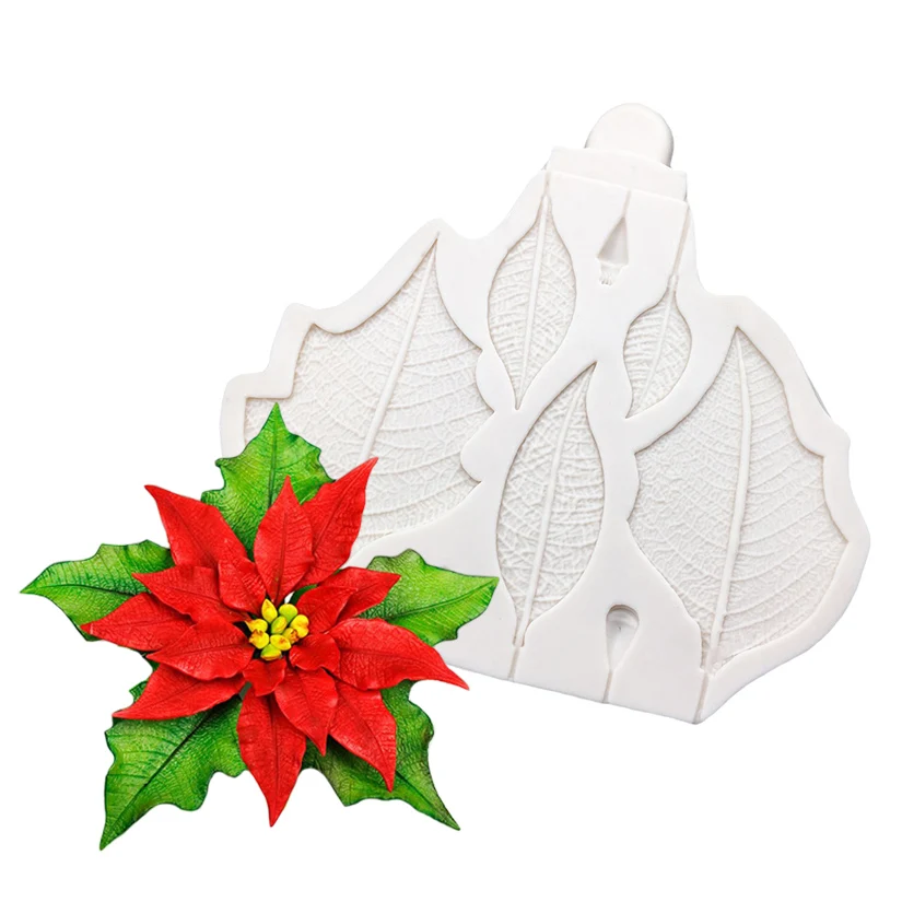 Пуансеттия Рождественский цветок Силиконовая форма Инструменты из смолы Форма для выпечки кексов Sugarcraft Инструменты для украшения тортов из помадки