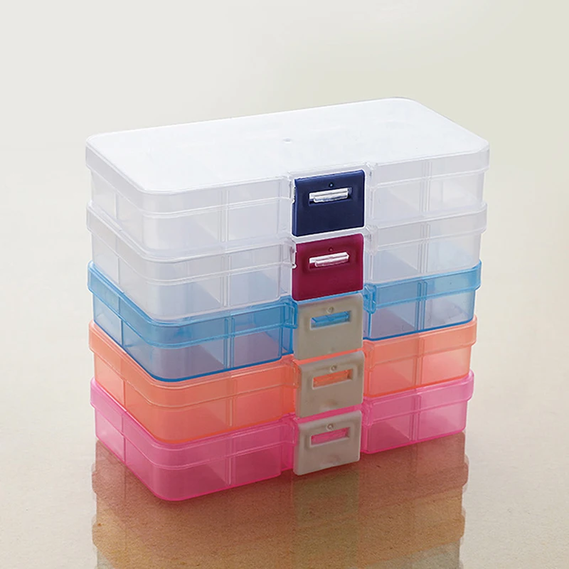 10 Сеток Регулируемая Прозрачная Пластиковая коробка для хранения мелких компонентов Коробка для ювелирных изделий, инструментов, бусин, пилюль, органайзера, футляра для наконечников для дизайна ногтей