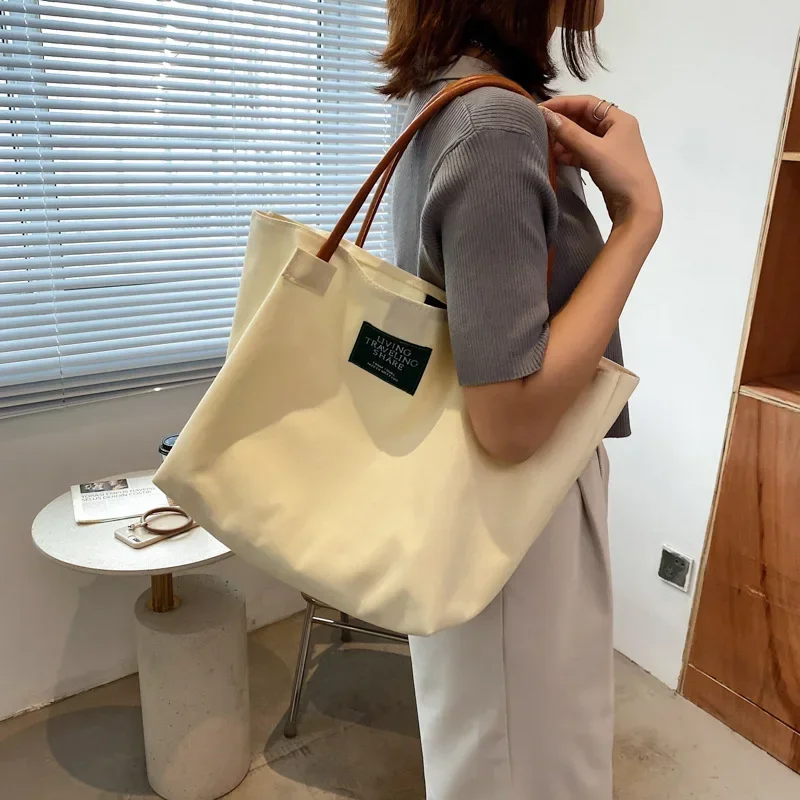 Новая корейская минималистичная хозяйственная сумка большой емкости, модная однотонная холщовая сумка-тоут, сумка на одно плечо, сумки-тоут для женщин
