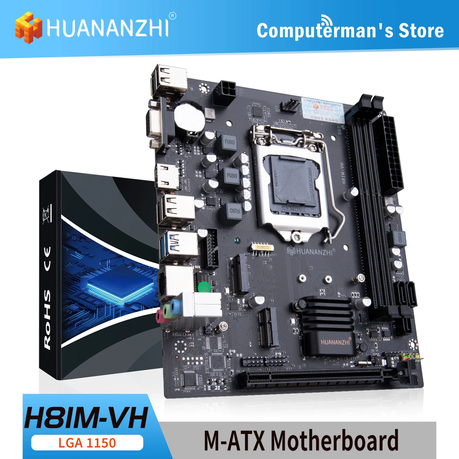 Материнская плата HUANANZHI H81M VH M-ATX для Intel LGA 1150 С поддержкой i3 i5 i7 DDR3 1333 1600 МГц 16 ГБ SATA M.2 USB, VGA, HDMI-Совместимая