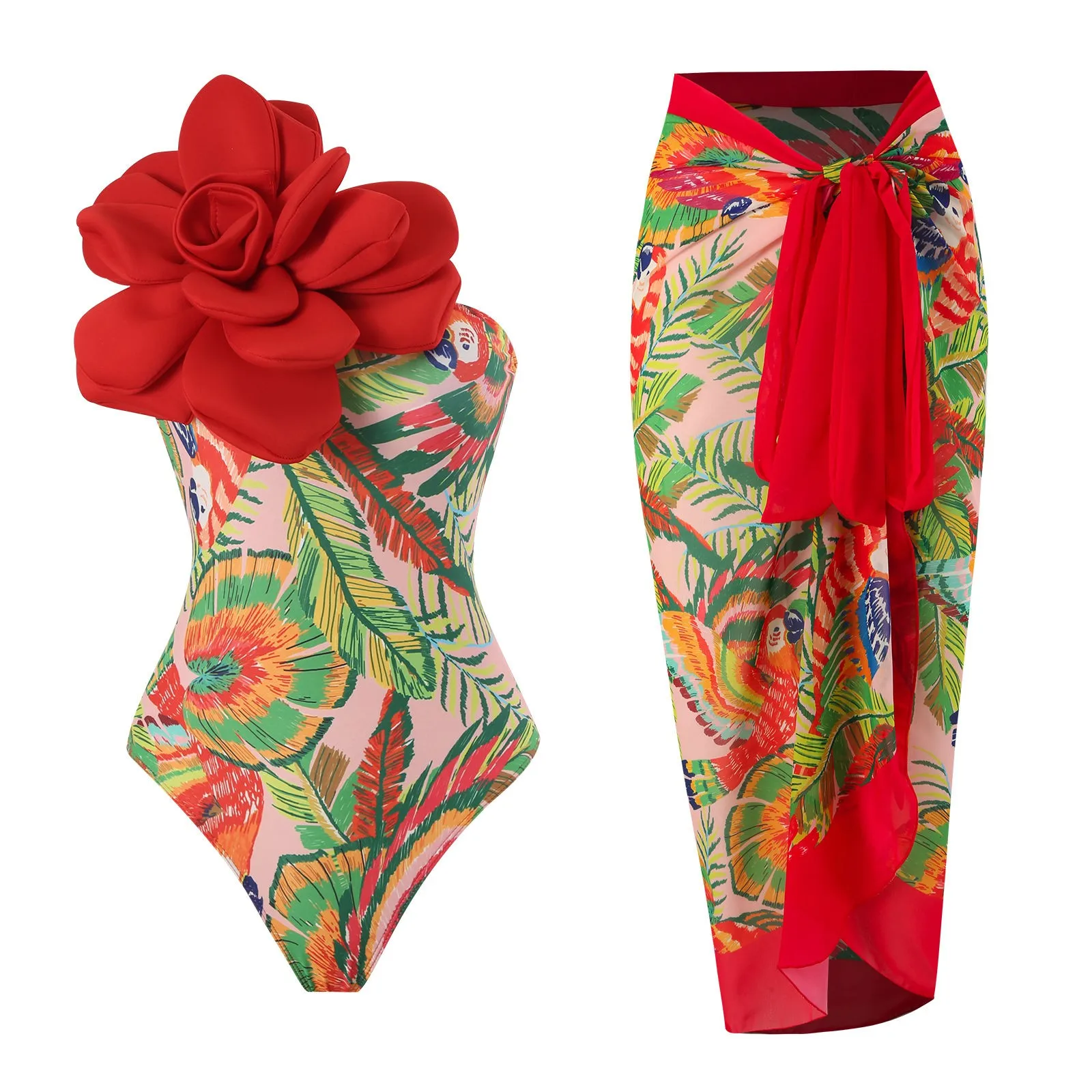 Модный комплект бикини 2023, Женский сексуальный приталенный купальник-двойка с принтом, комплект с длинной юбкой, пляжное платье Mujer в стиле Хот-Спринг