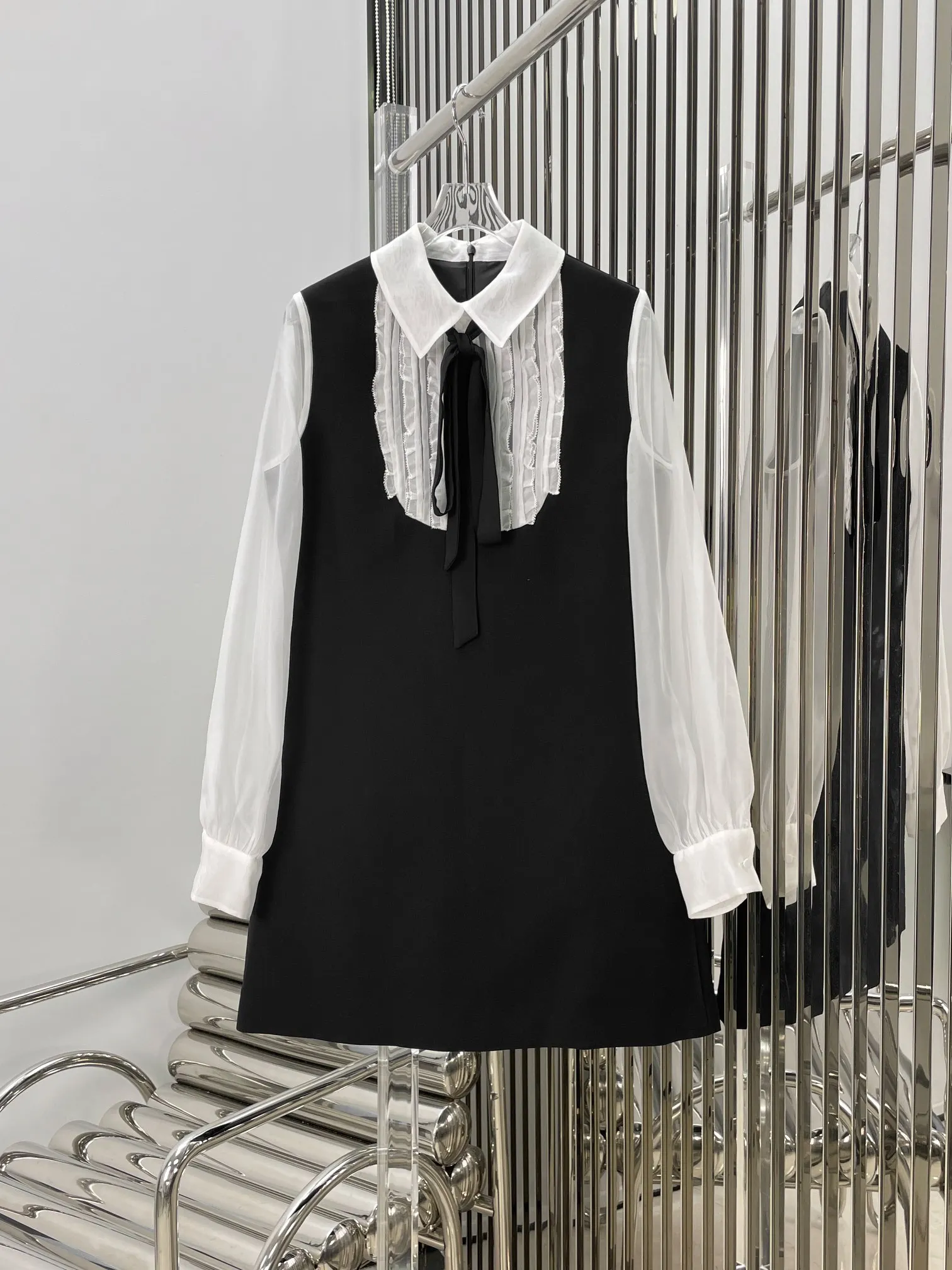 Женская одежда 2023, классическое черно-белое ретро-платье на шнуровке