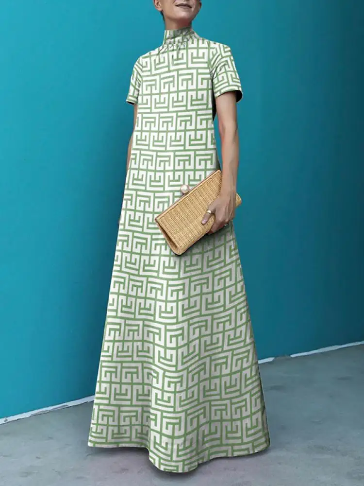Элегантное длинное платье с винтажным принтом Yeezzi, 2023, Летние Свободные повседневные платья Макси с короткими рукавами для женщин