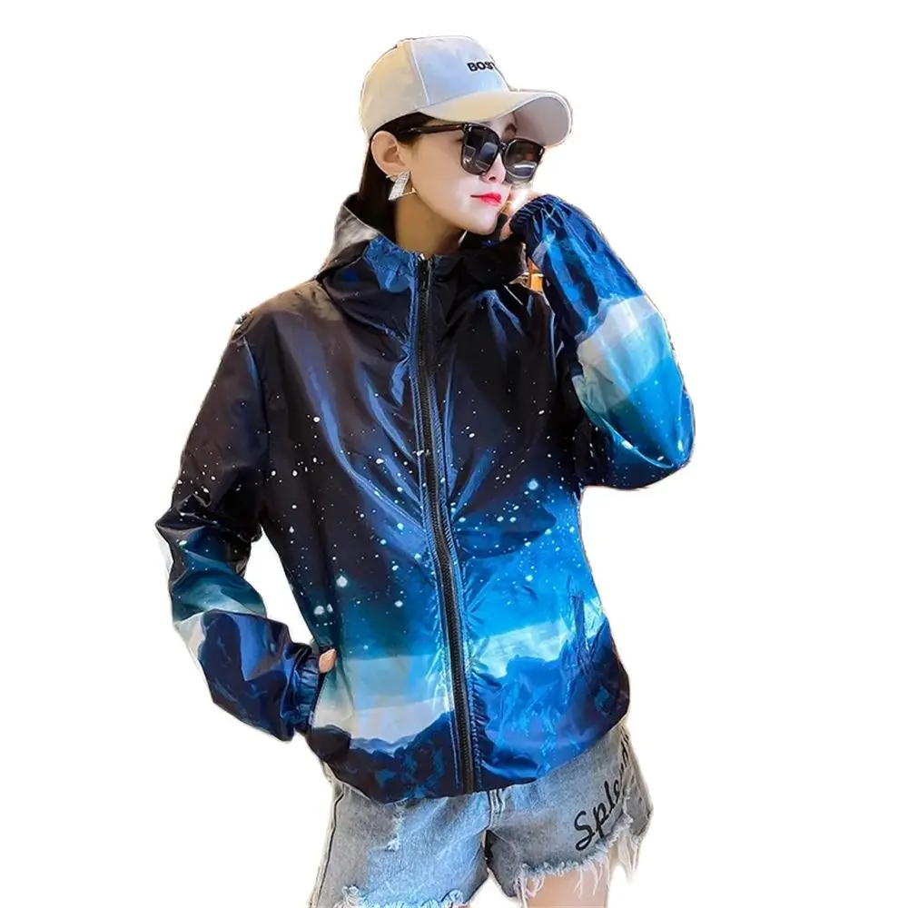 Женские солнцезащитные куртки с быстросохнущей защитой от ультрафиолета с капюшоном и принтом Легкая уличная летняя солнцезащитная одежда Женские ветровки 5XL