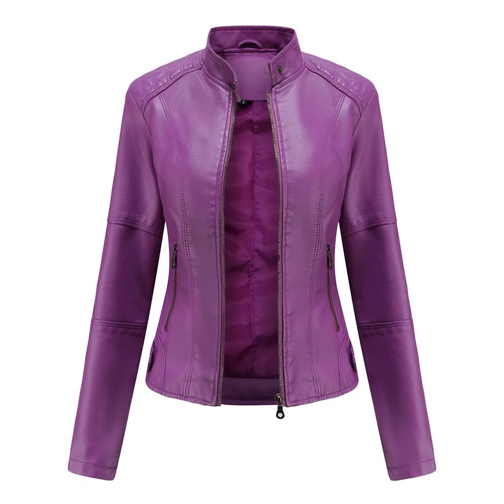 Модная кожаная куртка Gules в весенне-осеннем стиле, женское мотоциклетное пальто с отделкой, черный, фиолетовый, коричневый, S-4XL