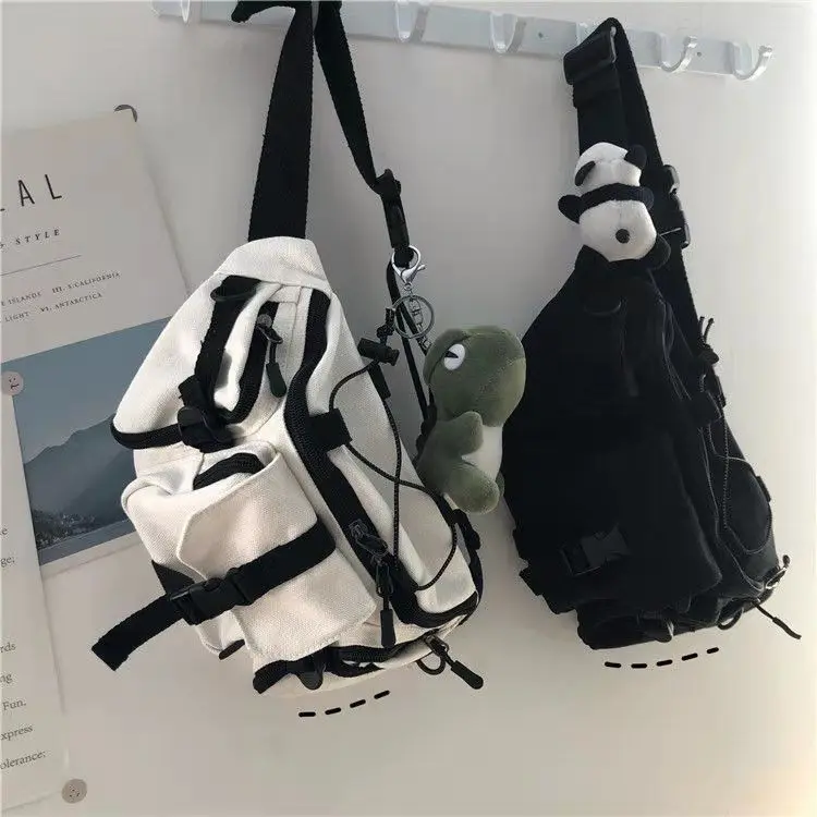 Harajuku Sling Холщовые нагрудные сумки для женщин Корейская поясная сумка для инструментов Ins, повседневная спортивная сумка для верховой езды, мужские сумки через плечо, карманный мешок