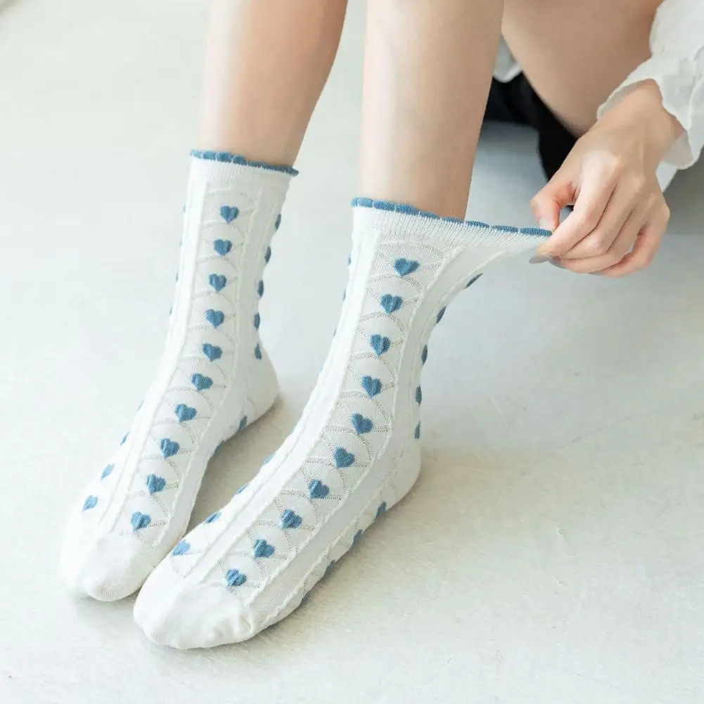 Мягкие хлопчатобумажные носки для экипажа Мягкие дышащие женские хлопчатобумажные носки для экипажа с 3D цветочным рисунком, высокая эластичность, средняя трубка для повседневного использования