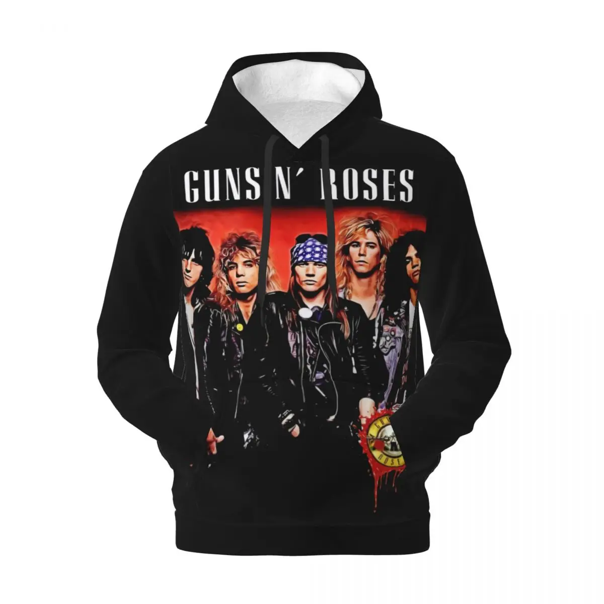 Guns N Roses Повседневные толстовки Рок-группы Современные бархатные теплые свитшоты Зимний Свободный пуловер Оверсайз с длинным рукавом Толстовка Присутствует