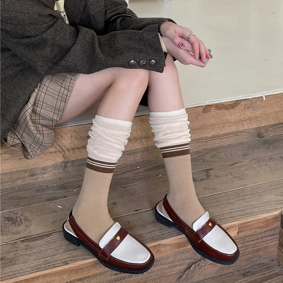 Осенние женские носки-трубочки Y2K средней высоты Ins, модные дышащие хлопковые длинные носки, женские полосатые носки в стиле хипстер Харадзюку
