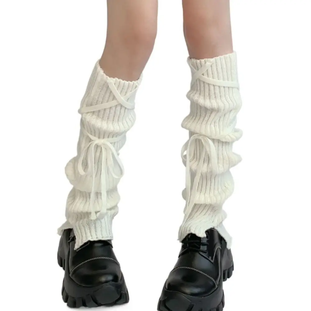 Новые японские гетры с бантом и поясом для женщин и девочек, осенне-зимние вязаные гетры, черно-белые носки до щиколотки