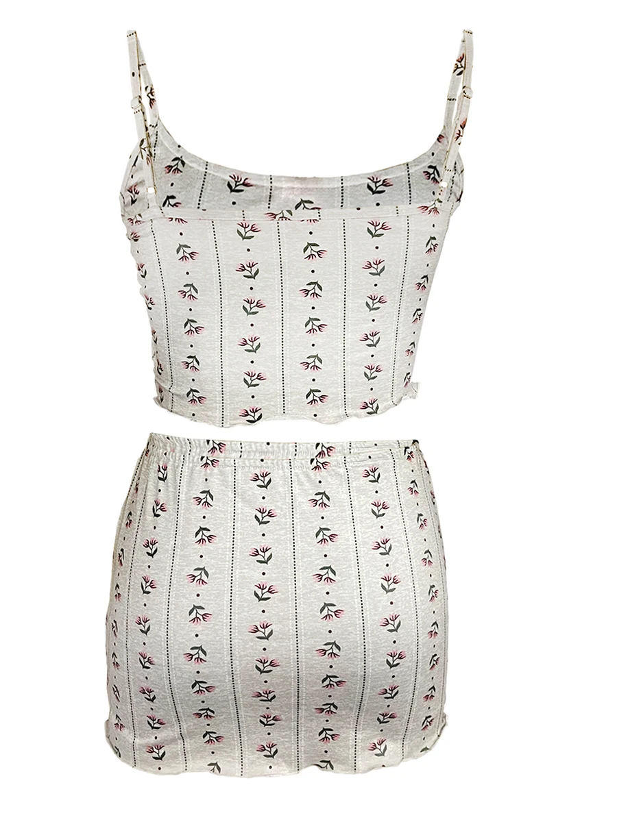 Женский юбочный комплект с цветочными бретельками на бретельках и мини-юбкой-футляром с низкой талией, летний наряд