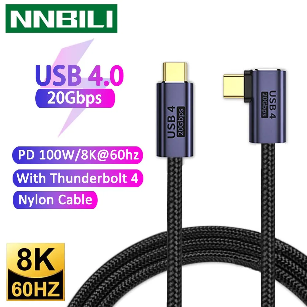 NNBILI PD100W USB4.0 20 Гбит/с Кабельная карга rápida USB C на USB-C Кабель для передачи данных SSD 8K @ 60Hz 20 Гбит/с для Macbook Pro Air