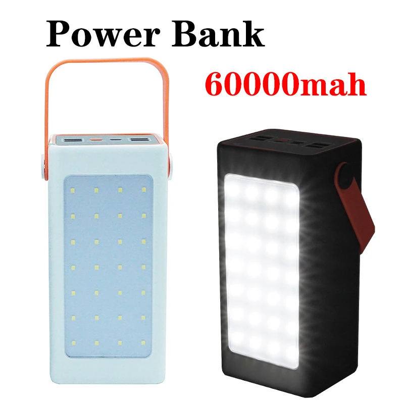 Power Bank высокой емкости 60000mAh Type-C с быстрой зарядкой Powerbank Портативное зарядное устройство с лампой для iPad iPhone 15