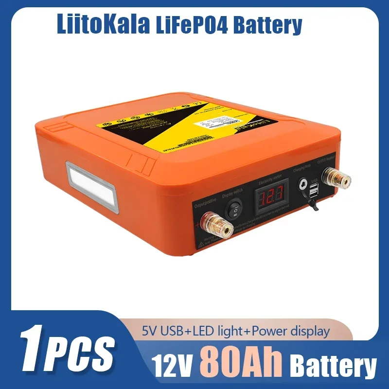 1-2ШТ LiitoKala 12V 80AH Lifepo4 Аккумуляторная Батарея lifepo4 с BMS LED 5v USB для Моторной Лодки солнечный свет Гольф-Кар ИБП 12.8 V Аккумулятор