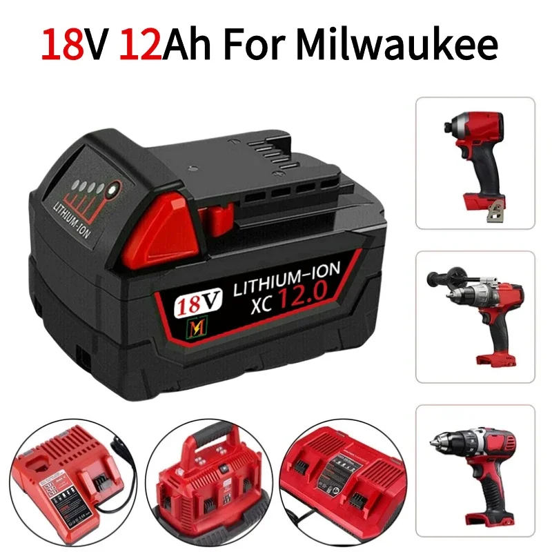 Замена 18V 12Ah для Аккумуляторных батарей Milwaukee M18 XC 48-11-1860 48-11-1850 48-11-1840 48-11-1820 48-11-1820