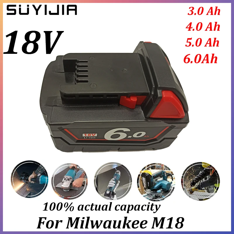 Литиевая батарея 18V For-Milwaukee большой емкости 3.0Ah 4.0Ah 5.0Ah 6.0Ah для совместимых беспроводных инструментов 48-59-181, 48-59-1850 и т.д.