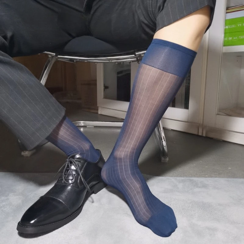 1 Пара носков для делового костюма, мужские японские полосатые носки-трубочки, Ультратонкие шелковистые носки, мужские дышащие официальные носки до колена