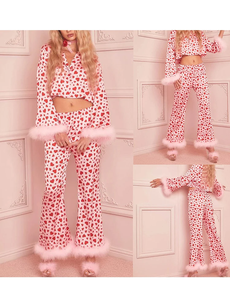 Пижама для девочек на День Святого Валентина, повседневный женский пижамный костюм с милым принтом в виде пупка