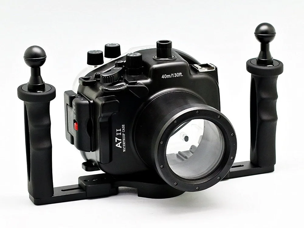 для Sony A7 II A7s A7r 28-70 мм Meikon 40 М 130 футов Водонепроницаемый Корпус Камеры для Подводного Плавания + Алюминиевая Ручка с двумя Рычагами