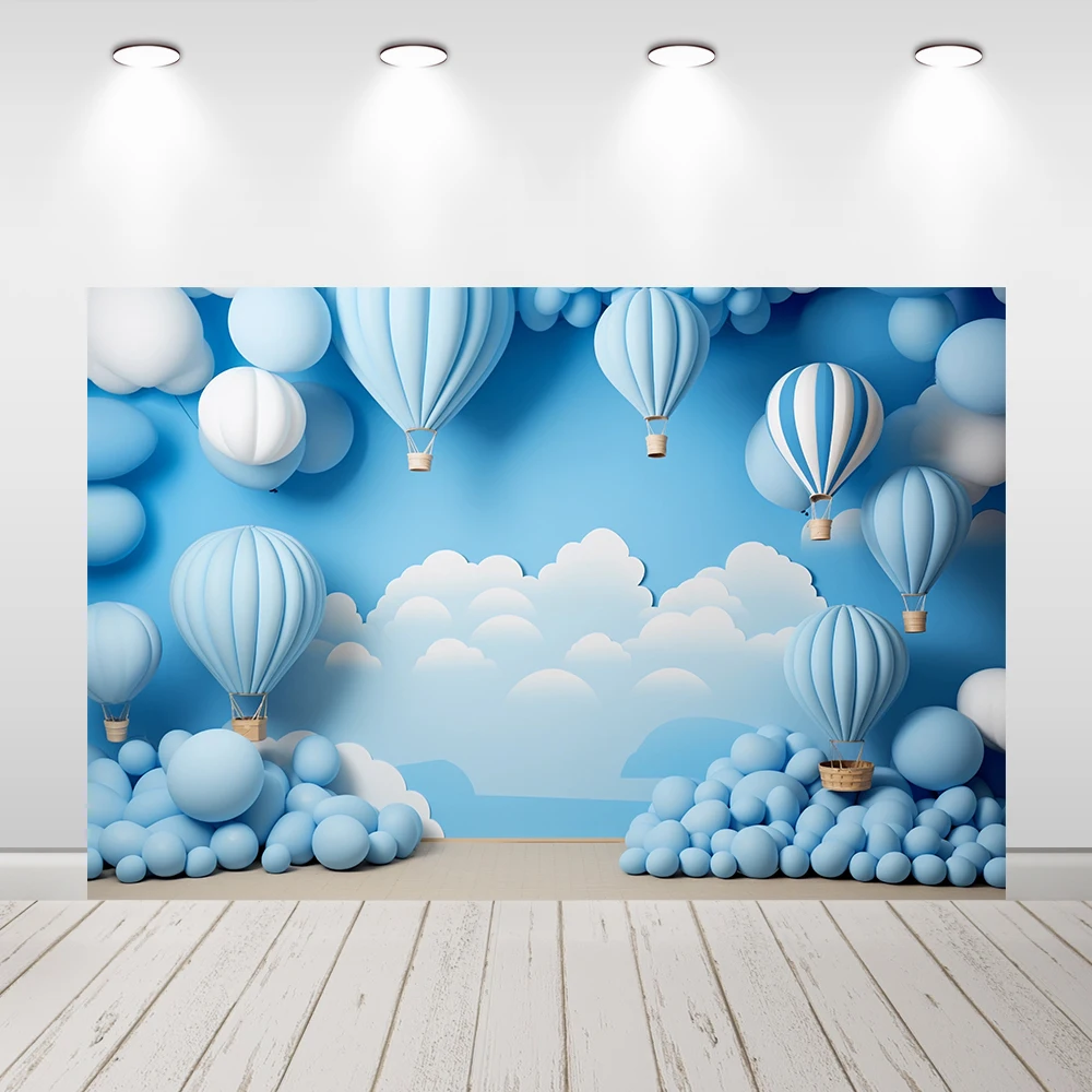 Фон для 1-го дня рождения мальчика, воздушные шары, декор для вечеринки, баннер, Голубое небо, облака, фон для фотосъемки с изображением торта для фотостудии