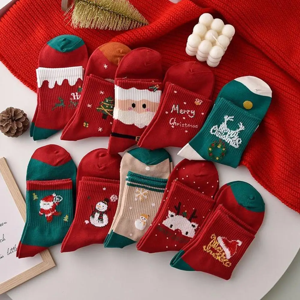 5 Пар рождественских носков, Красочные забавные носки, Милые детские носки, теплые Носки с принтом Снеговика и Санты Для мужчин, женские рождественские украшения