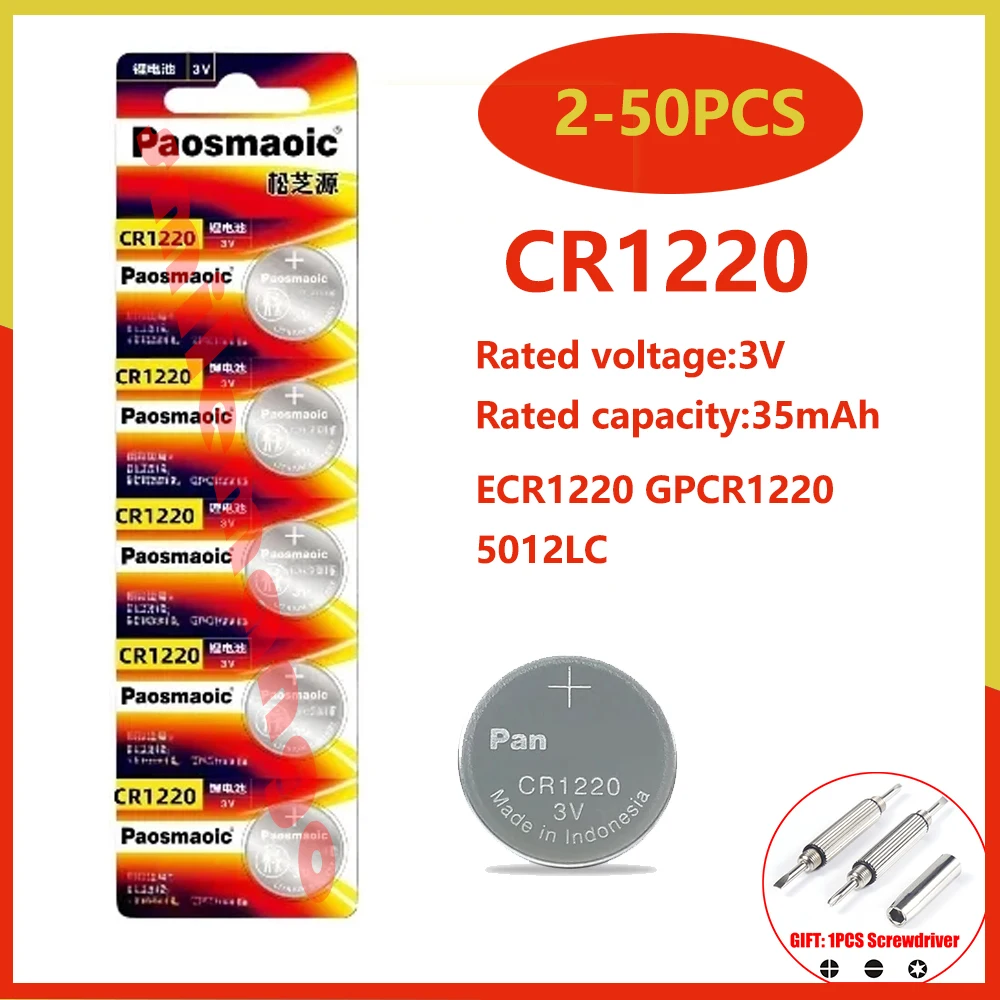 Оригинальный 2-50шт CR1220 3v Литиевая батарея ECR1220 GPCR1220 5012LC 1220 для специализированных автомобильных часов с дистанционным управлением, отвертки