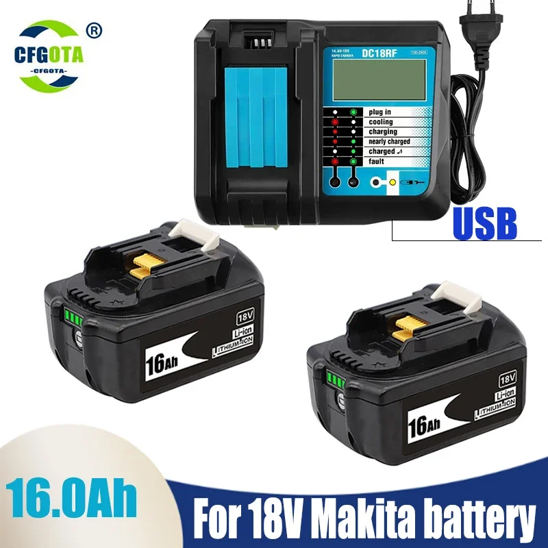 BL1860 Аккумуляторная Батарея 18V 16000mAh Литий-ионная для Makita 18v Аккумулятор BL1840 BL1850 BL1830 BL1860B LXT 400 + зарядное устройство