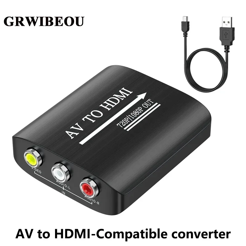 Конвертер GRWIBEOU AV в HDMI, адаптер AV в HDMI Поддерживает 720p/1080p для PS1/PS2/PS3/Xbox 360/WII/N64/SNES/STB/VHS/видеомагнитофон/Blue-Ray