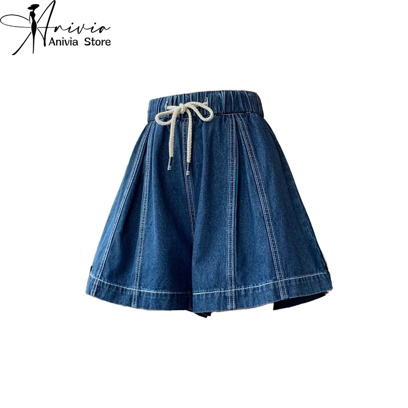 Женская уличная одежда Harajuku, шорты с высокой талией, синие Модные джинсовые шорты Y2K Оверсайз, Летние повседневные Свободные шорты