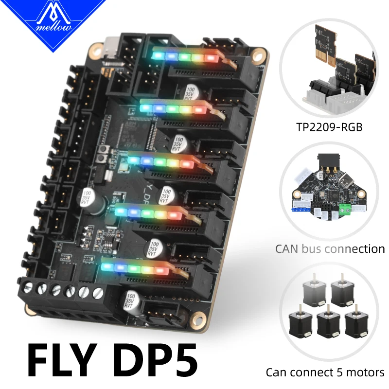 Плата управления Mellow Fly-DP5 с 32-разрядным чипом ARM, PCIe, драйвером RGB, CAN-шиной, функцией самонаведения DIAG и поддержкой Klipper Для деталей 3D-принтера DIY