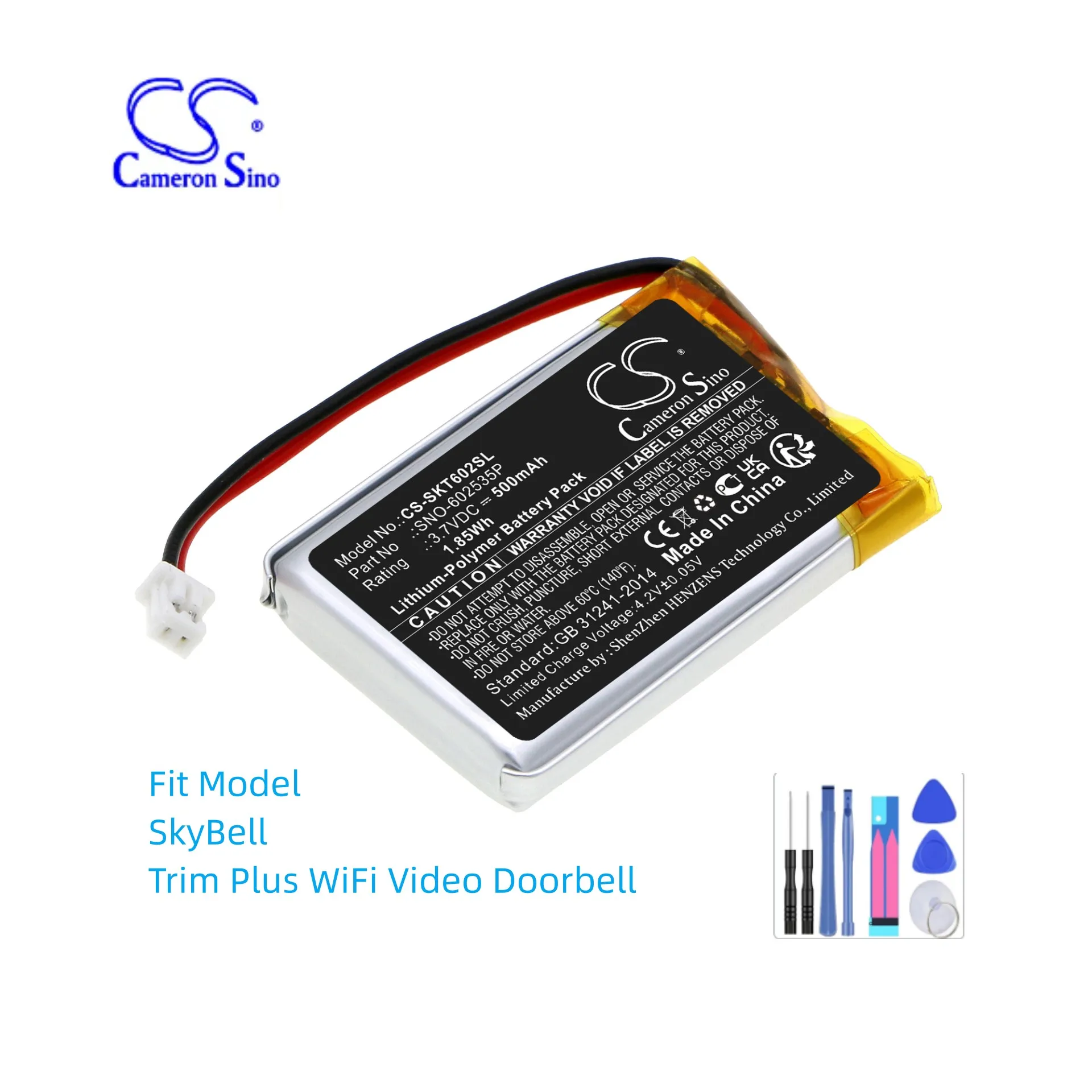 Аккумулятор Домашней Камеры Безопасности Для SkyBell Trim Plus WiFi Video Doorbell SkyBell SNO-602535P Емкостью 500 мАч/1,85 Втч, Вольт 3,70 В