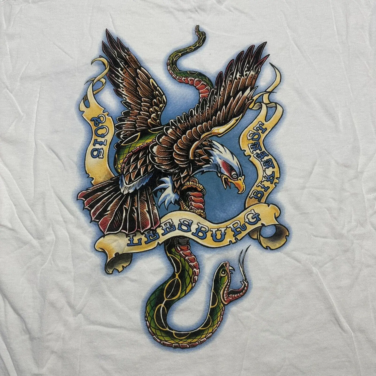 Leesburg Bikefest 2015 Футболка Мужская XL с татуировкой Орла и Змеи Белая футболка с длинными рукавами