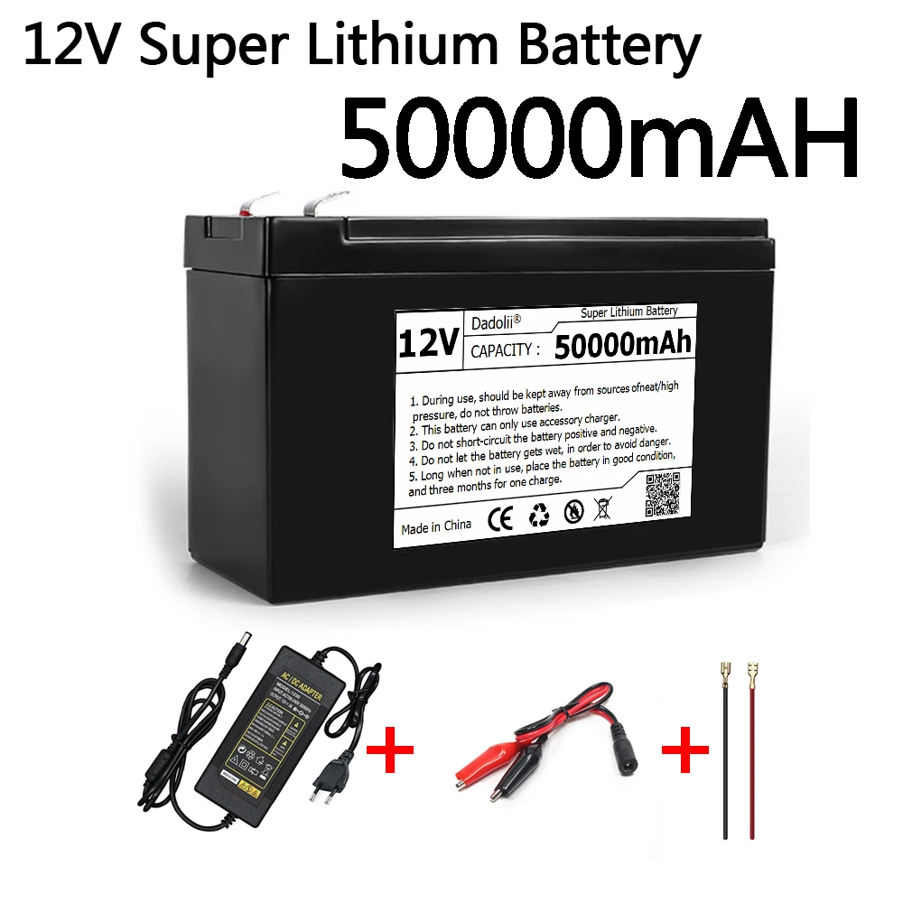 Аккумулятор 12V 50Ah 18650 литиевая аккумуляторная батарея, подходящая для солнечной энергии, индикатор заряда аккумулятора электромобиля + зарядное устройство 12,6 В 3А