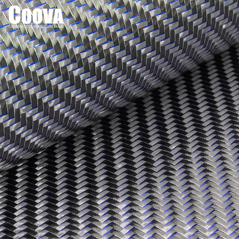 F250 COOVA Синяя Серебряная Мишура и Ткань из Углеродного Волокна Смешанная Саржа Tela Fibra De Carbono Углеродная Ткань Жаккард Шириной 200 мм /300 мм