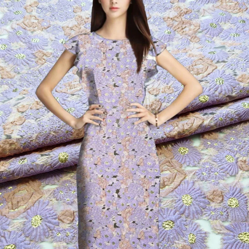 Жаккардовая ткань из органзы, свежее платье с фиолетовой маргариткой, весенне-летняя цветочная выкройка, слегка прозрачная ткань для шитья, модный дизайн