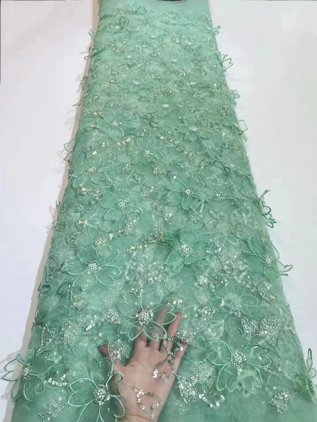 Роскошная Кружевная Ткань 2023 Высокого Качества 5 Ярдов 3D Цветок Африканский Жених Вышивка Нигерийский Французский Бисер Кружевные Ткани Для Платьев