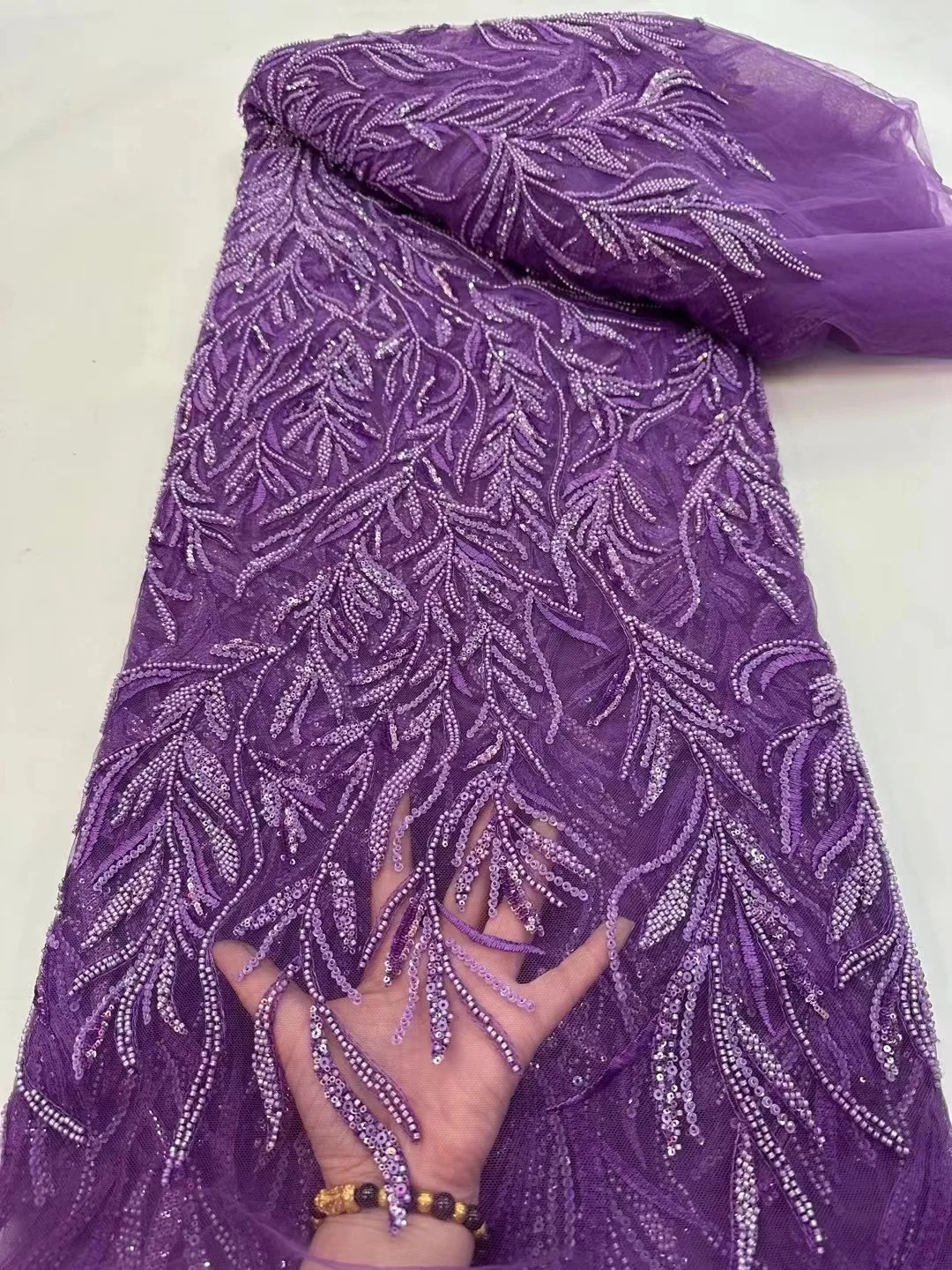 Роскошная Африканская кружевная ткань с блестками и бисером, высококачественное кружево, 5 ярдов, французская кружевная ткань, Нигерийские кружевные ткани для свадебной вечеринки