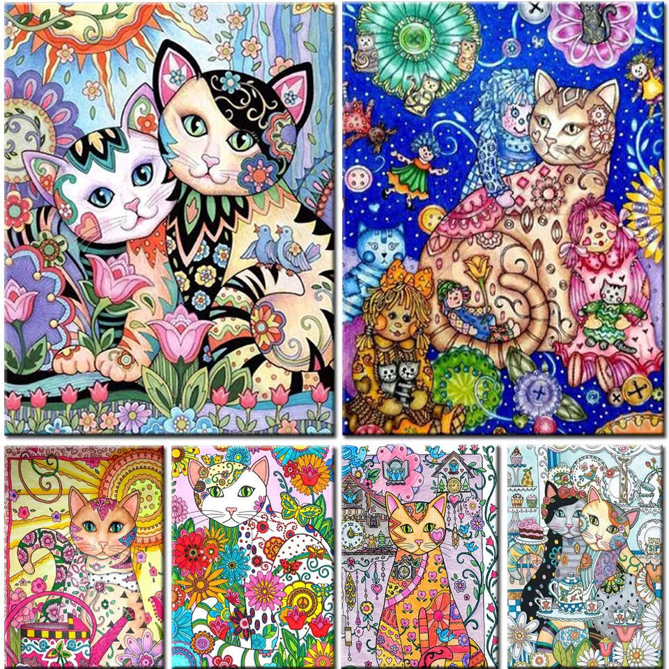 5D DIY Алмазная живопись, новый комплект, Животные, Красочный кот, полная квадратная круглая алмазная мозаика, вышивка крестиком, домашний декор