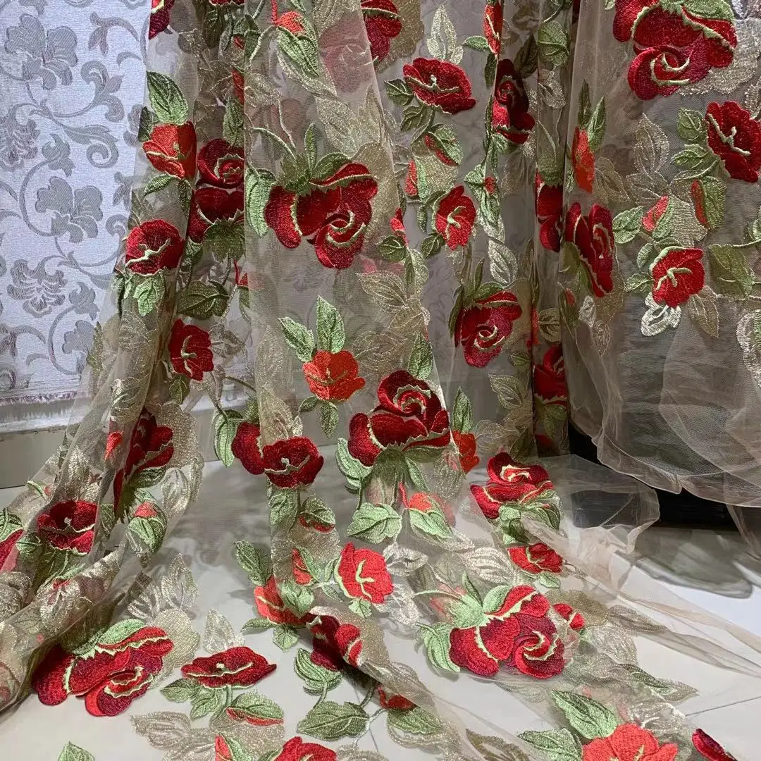 Lesnaya-polana.ru Тяжелая промышленность Сетка из роз, вышитая кружевная ткань, дизайнерское платье высокой четкости, ткань Чонсам
