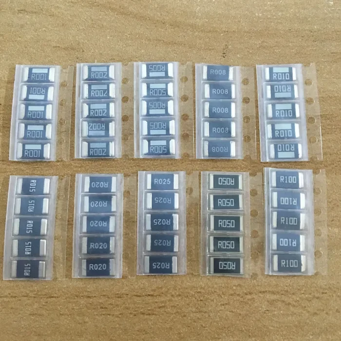 50ШТ Набор образцов резисторов сопротивления сплава 2512 SMD, 10 видов X 5шт = 50шт R001 R002 R005 R008 R010 R015 R020 R025 R050 R100