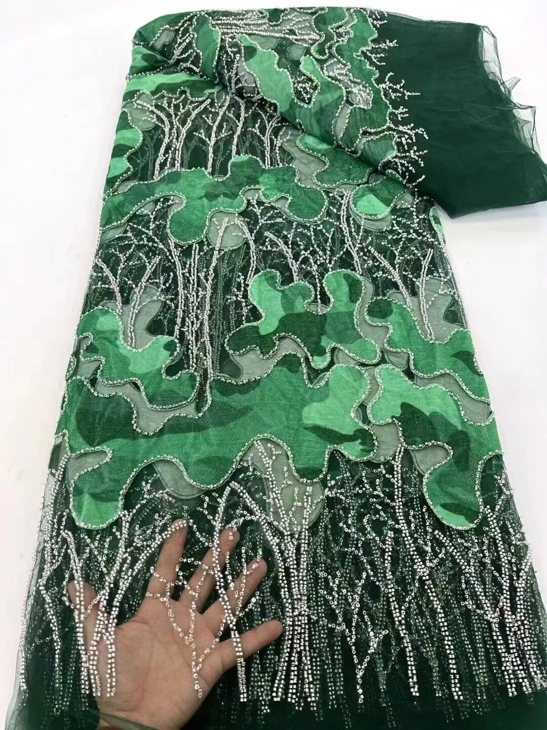 Вышивка в Нигерийском стиле для Свадебного Платья Французский Материал L-1308563 Высококачественные Блестки Тюль Роскошные Сетчатые бусины Кружевная Ткань