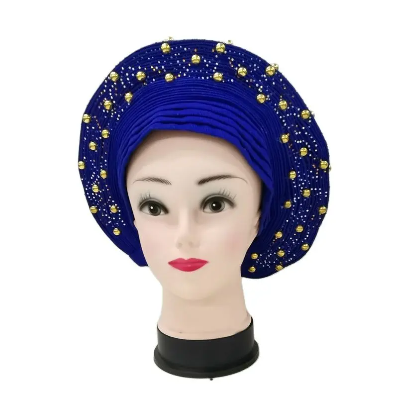 Королевский синий головной убор для женщин, Автоматическая Повязка на голову, Нигерийский головной убор для свадьбы и вечеринки, Африканский Женский головной Убор