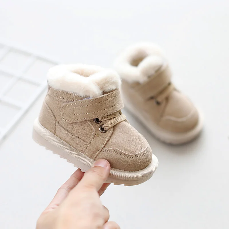 Зимние ботинки для маленьких девочек и мальчиков, осенне-зимняя теплая плюшевая Детская обувь с хлопковой подкладкой, Противоскользящая Обувь для малышей, Детские повседневные ботинки