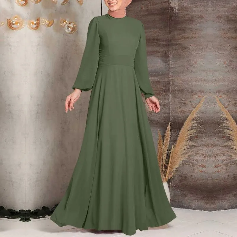 Мусульманское Вечернее Платье Dubai Abaya, Однотонный Кафтан С Длинным Рукавом Jalabiya для Женщин, Марокканский Кафтан С Круглым Вырезом, Одежда Для Хиджаба, Макси-Платья